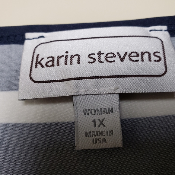 KARIN STEVENS Turquoise Navy Dress, with a coordinating double strand necklace - Picture 4 of 5